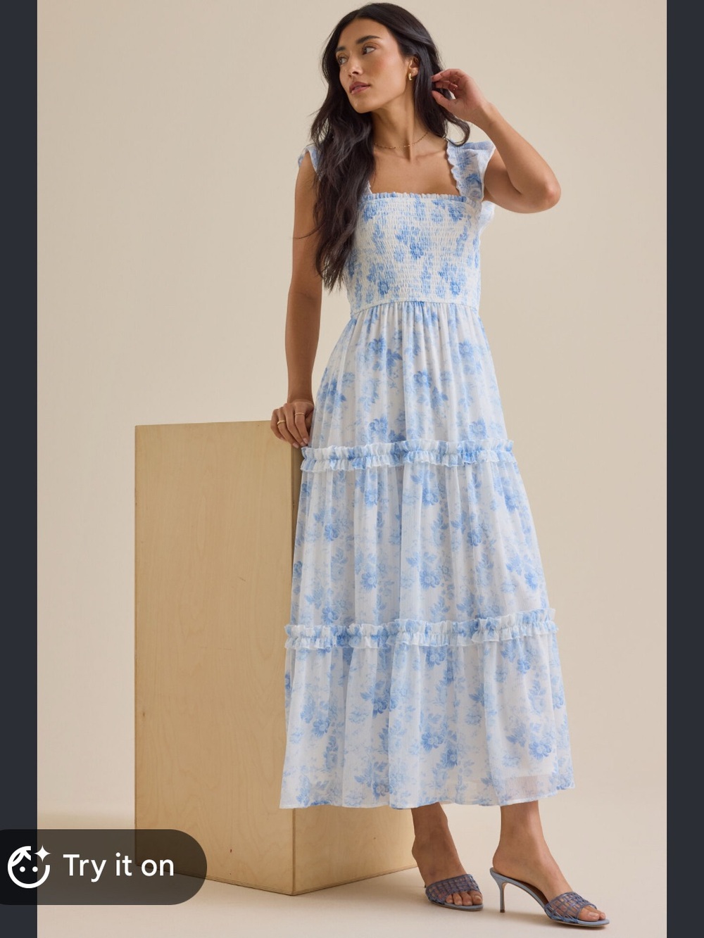 Altar'd State Blue Floral Smocked Midi Dress